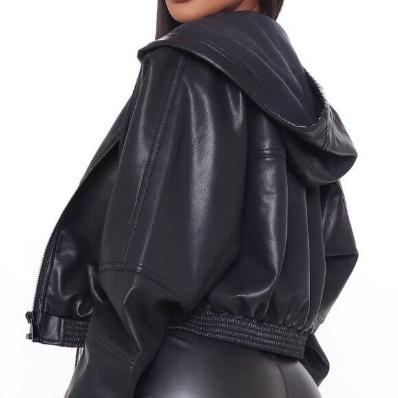 Fashion Nova Hooded Faux Leather Jacket M - Picture 3 of 8